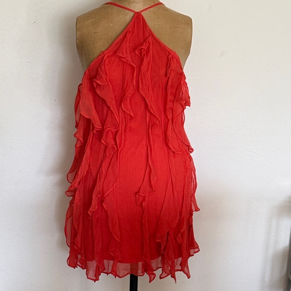 BHLDN by Anthropologie sz S Elegant Coral Red Ruffled Dress Viscose NWT